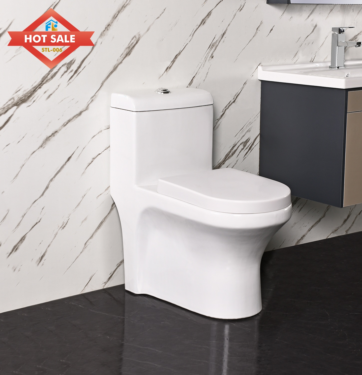 High Quality One-Piece Modern White Ceramic WC Large Style Anti-Mould Whirlpool Toilet Quiet Flush Easy-Installation