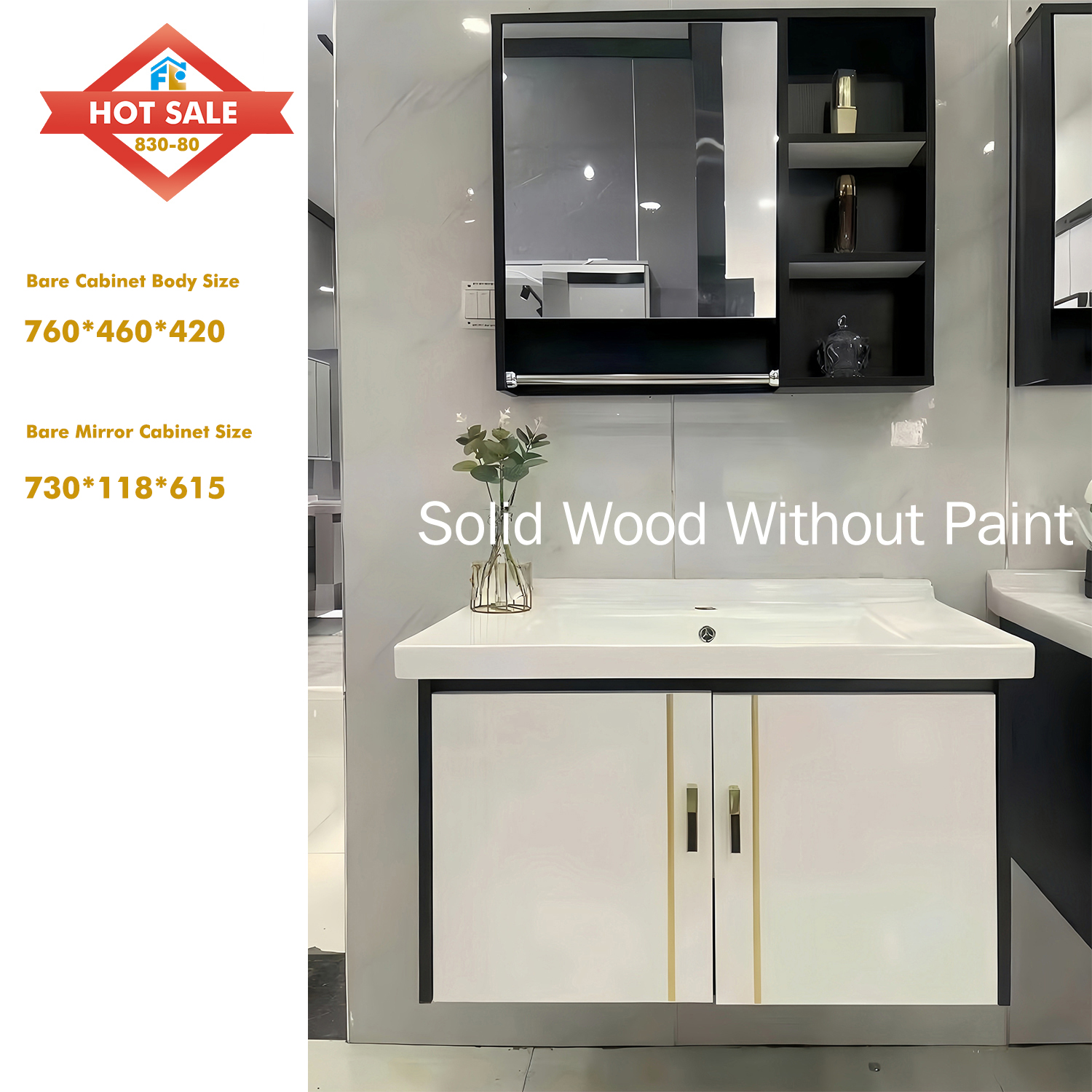 Wholesale Luxury Hotel Wall-Hung Basin Bathroom Sink Cabinets Furniture Bathroom Cabinet Mirror Bathroom Vanities