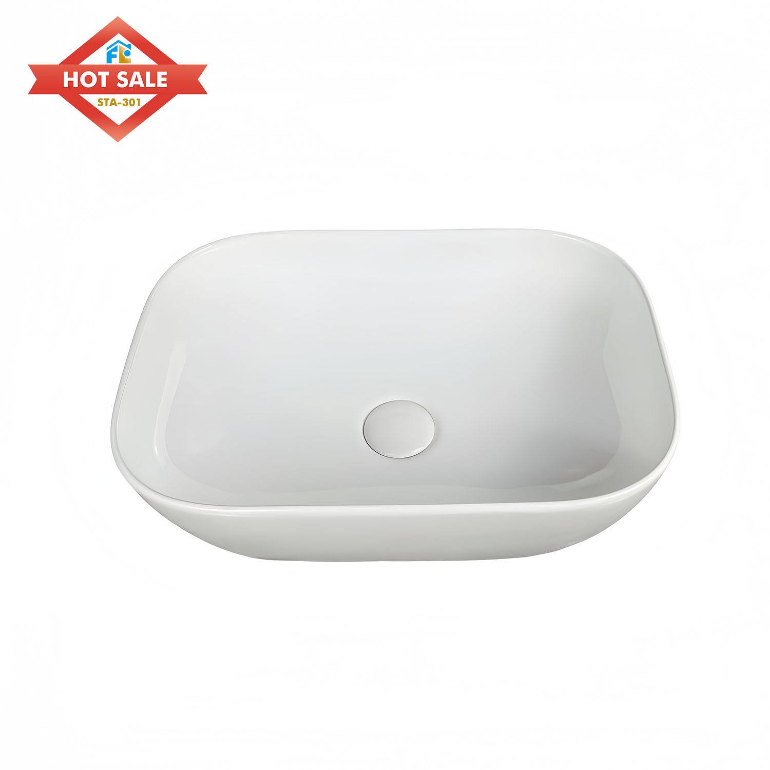 Modern Polished White Ceramic Sink Basin Top Mount Easy Clean Smooth 1 Year Warranty for Washroom Hotels/Apartments/Villas