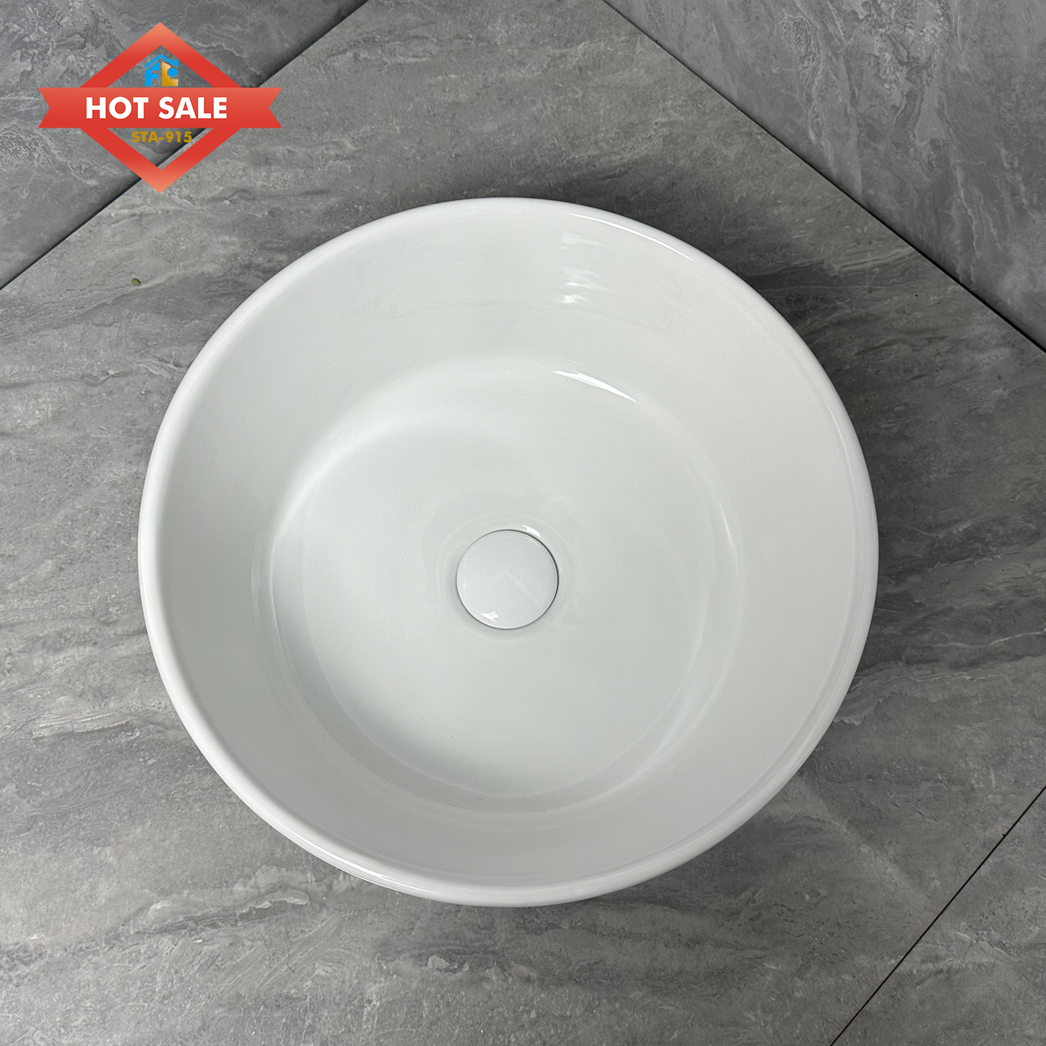 Modern Freestanding Solid Ceramic Round Hand Basin Hotel Washroom Bathroom Counter Top Easy to Clean Polished Finish Sink