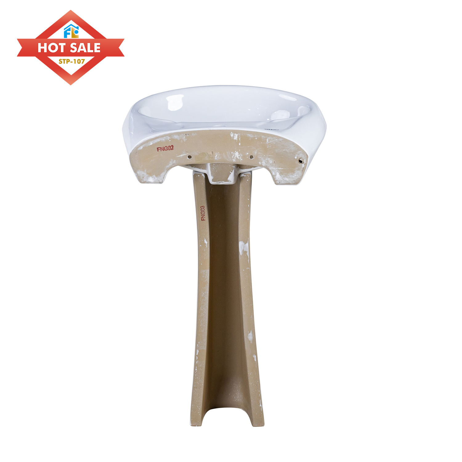 Modern Durable Ceramic Pedestal Basin with Easy Clean Feature Shampoo Sink for Home Bathroom