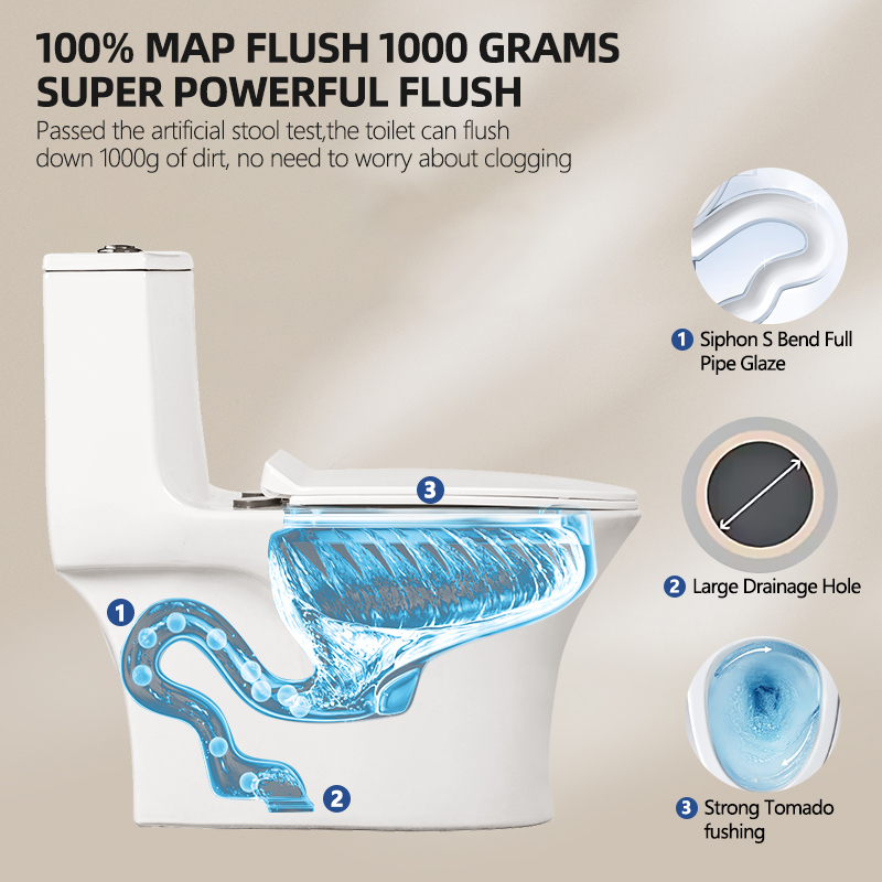 Factory High-End Siphonic Flushing Design One Piece Ceramic Toilet Bathroom Sanitary Ware S-trap 300mm