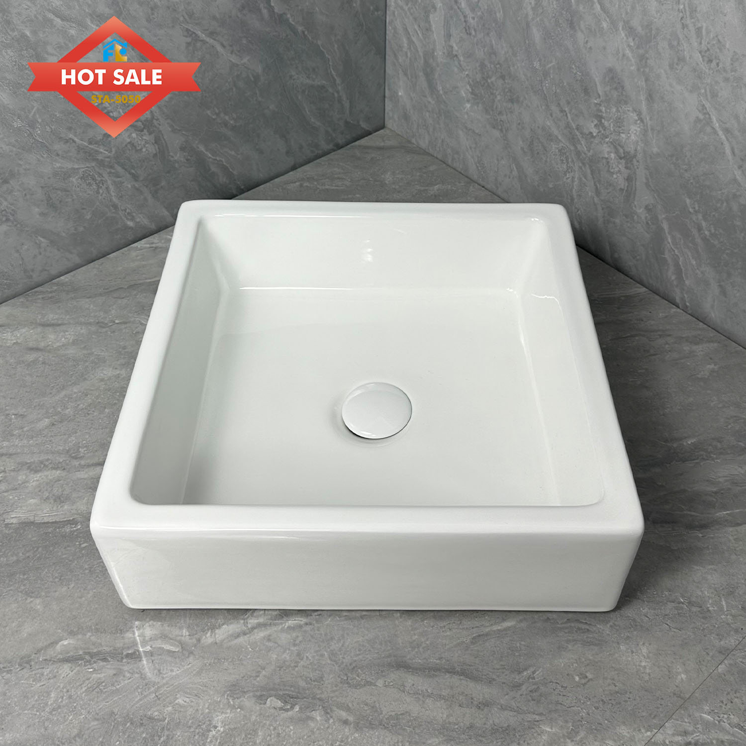 Factory Wholesale Luxury Modern Ceramic Square Basin Sinks Polished Finish Custom Top Mounted Hotel Use Easy Clean Bathroom