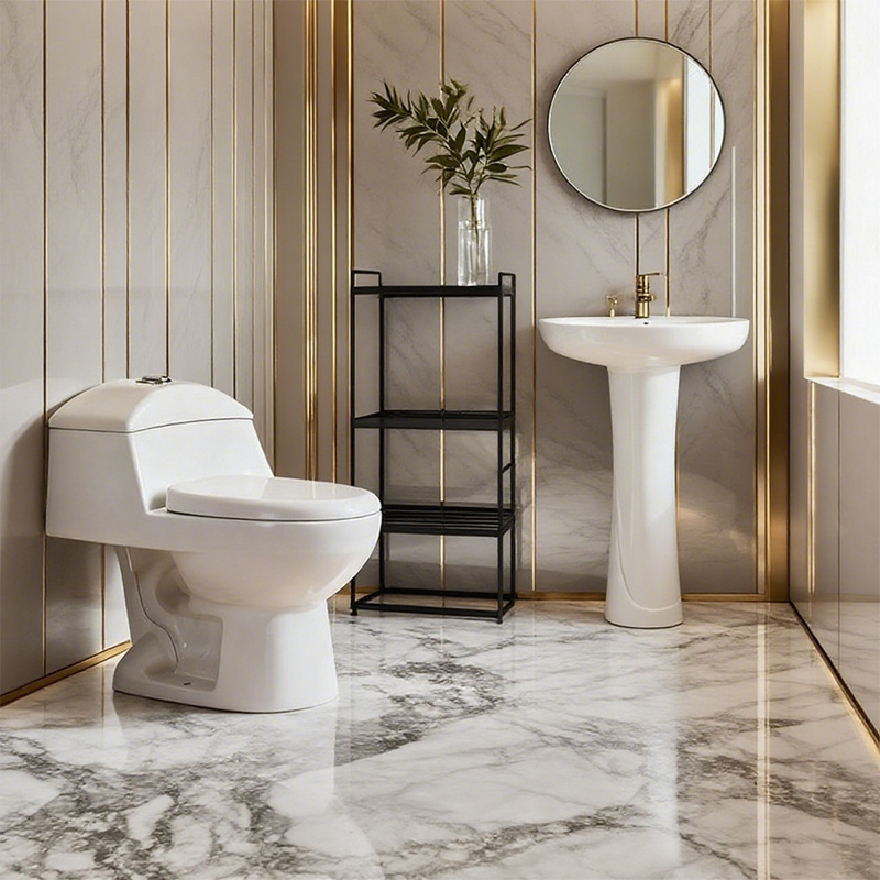 Modern White Toilet and Wash Basin | Full Ceramic Construction (Model FLL-015 and FLP-32016 combination)