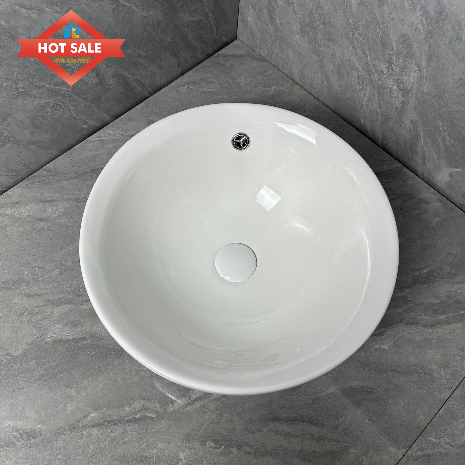 White Modern Ceramic Polished Round Easy Clean Washroom Vessel Sink Counter top Counter Table Top Art Hand Wash Basin Hotel