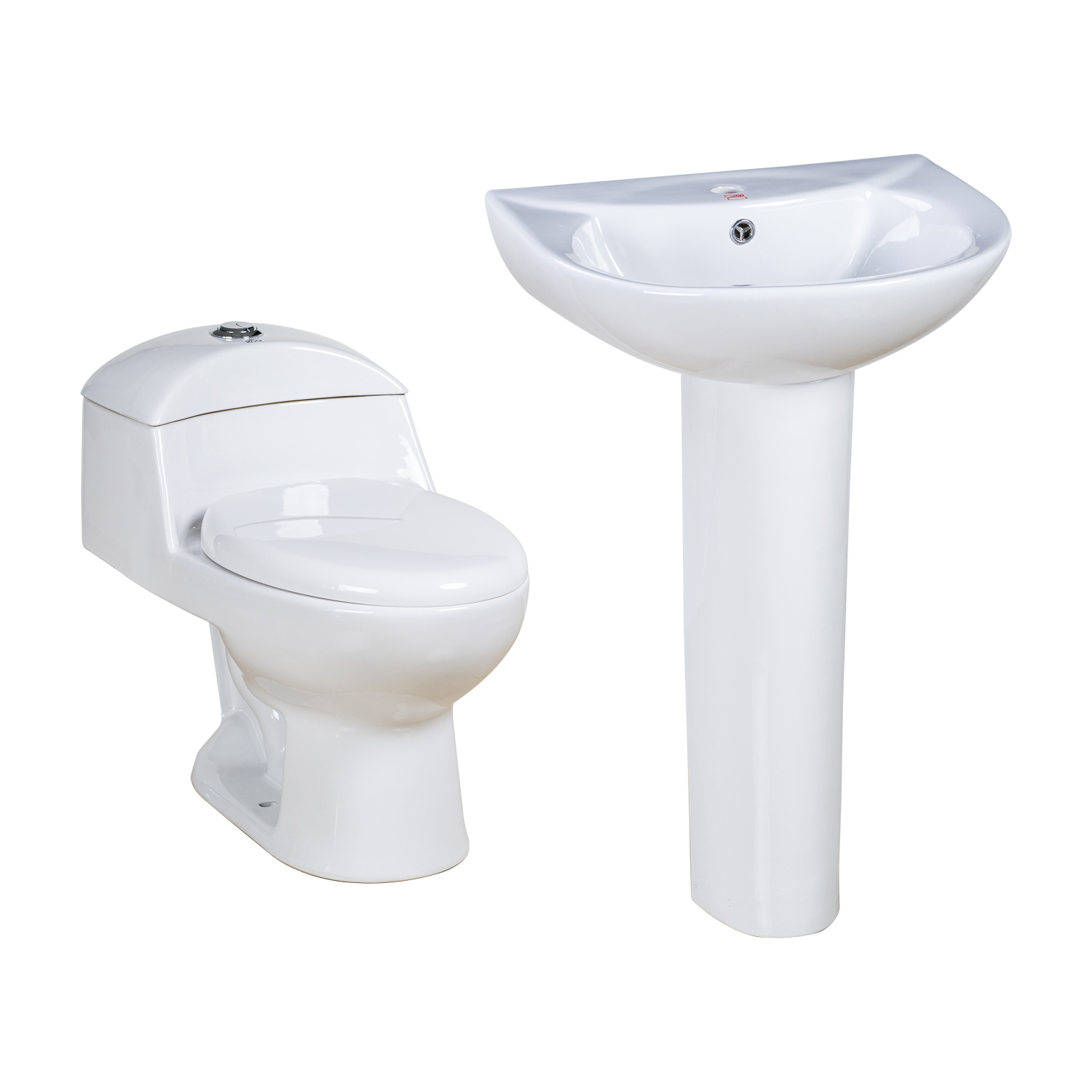 Ceramic One-Piece Toilet and Pedestal Basin Set: a Perfect Combination of Floor-Standing Washbasin and Toilet.