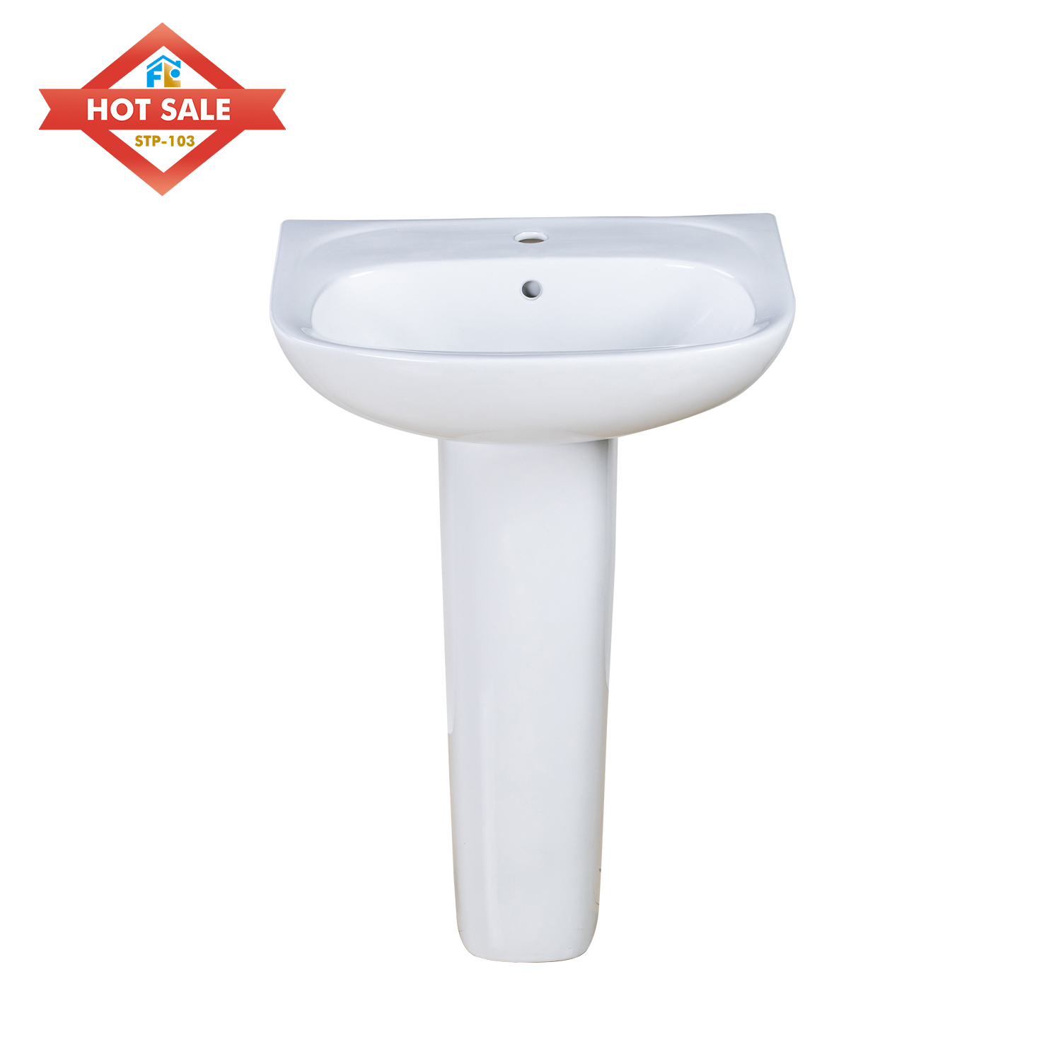 2025 Free Standing Pedestal Bathroom Sink Oval Porcelain Basin Single-Hole