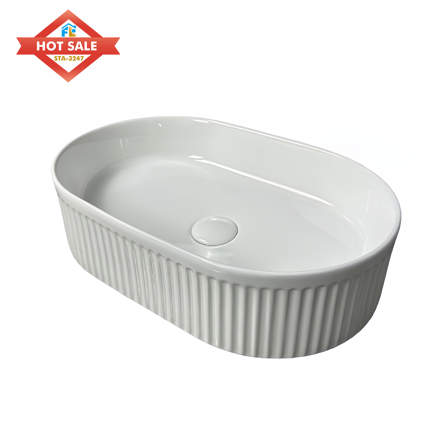 Modern Design Oval Ceramic Basin Sink for Washroom Villa Hotel Projects with Counter Top Installation