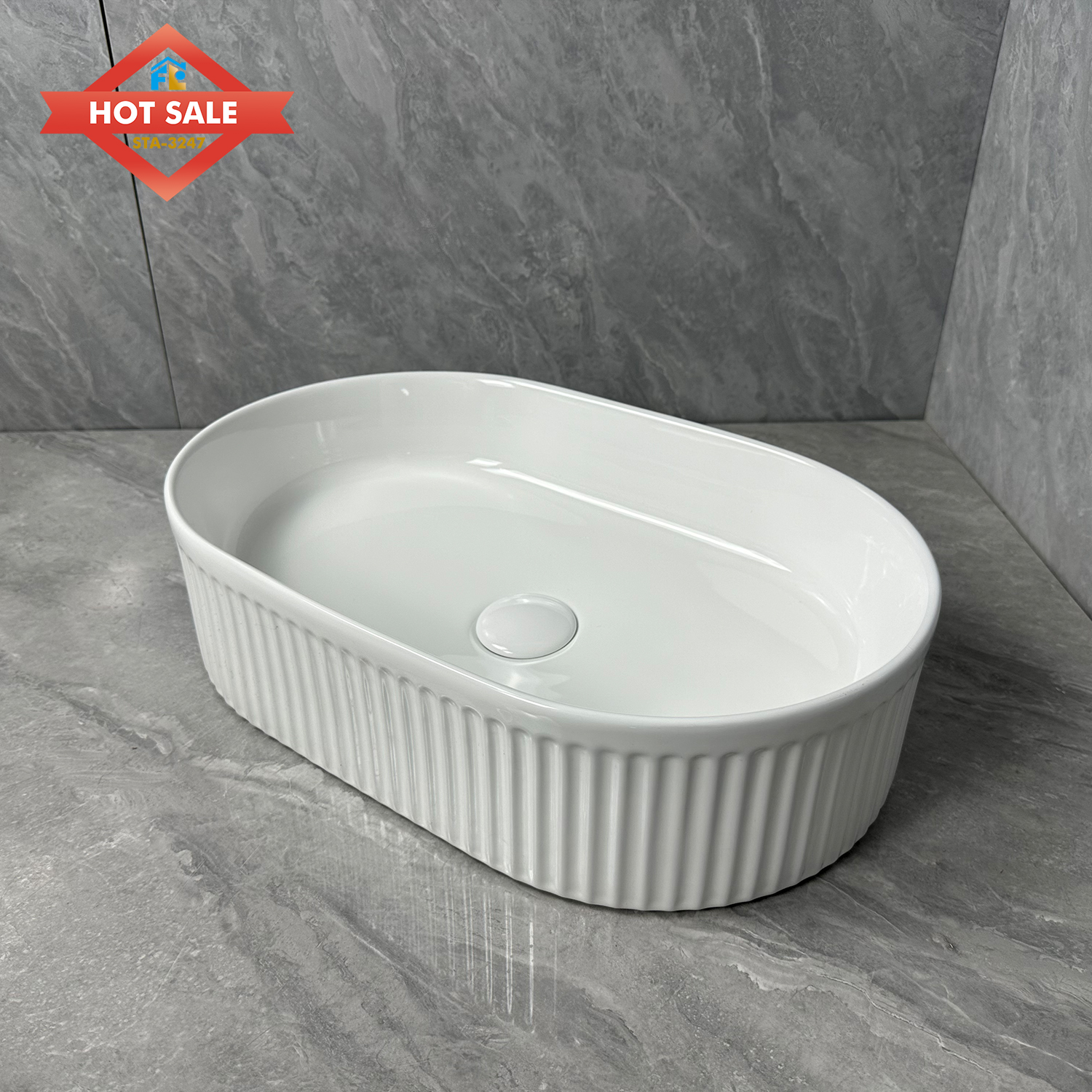 Modern Design Oval Ceramic Basin Sink for Washroom Villa Hotel Projects with Counter Top Installation