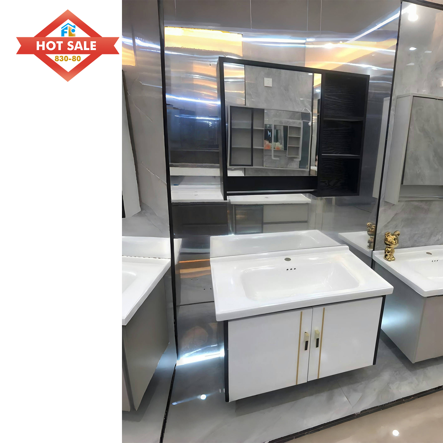 Wholesale Luxury Hotel Wall-Hung Basin Bathroom Sink Cabinets Furniture Bathroom Cabinet Mirror Bathroom Vanities