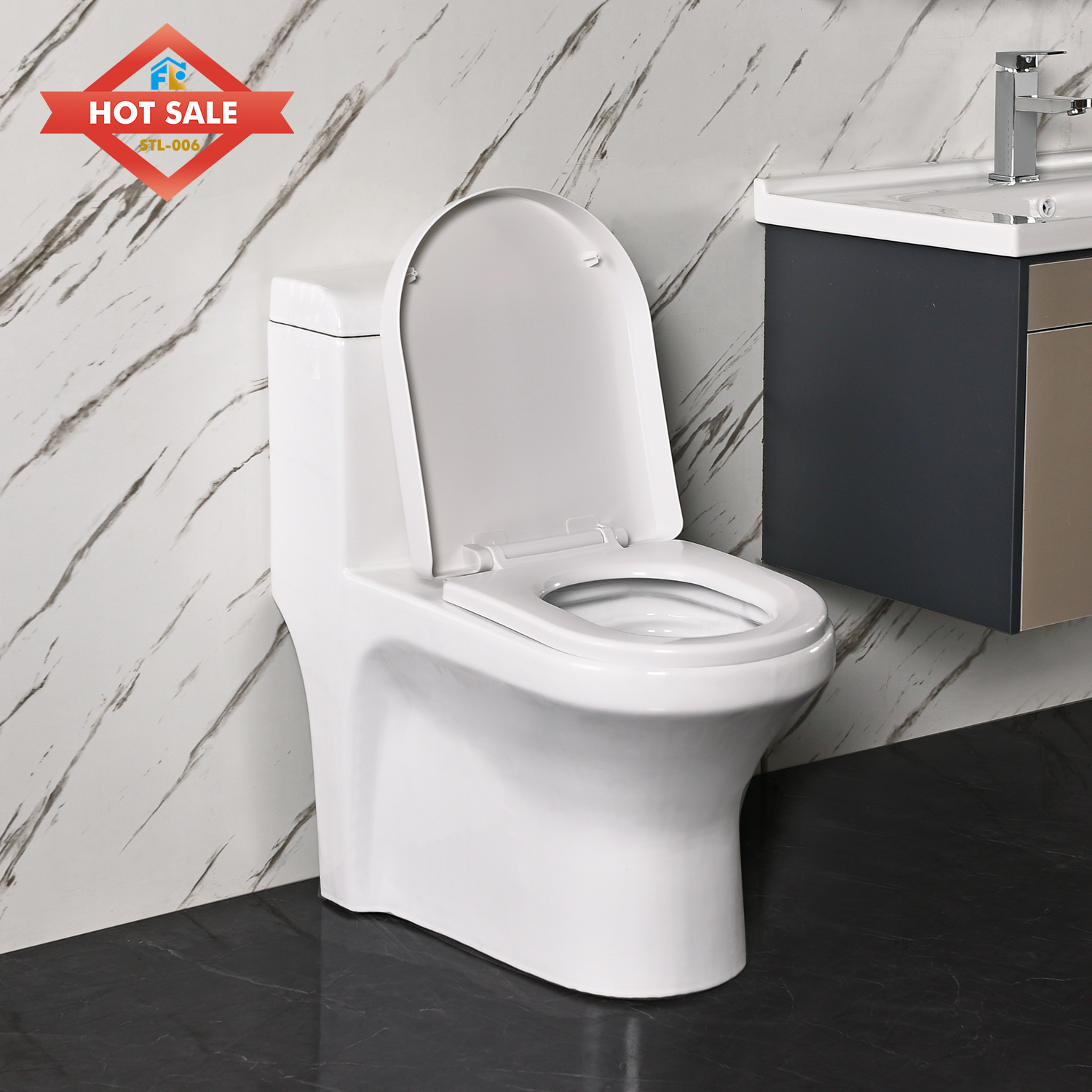High Quality One-Piece Modern White Ceramic WC Large Style Anti-Mould Whirlpool Toilet Quiet Flush Easy-Installation