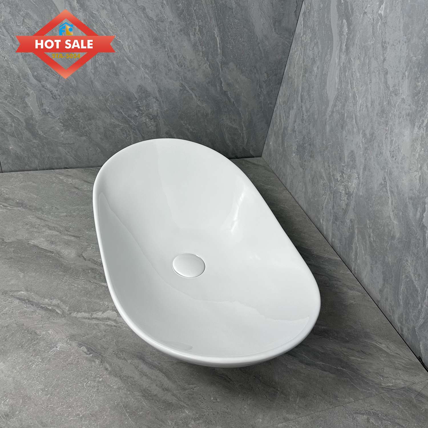 Hot Sale Modern Style Counter Top Oval Basin Hand Wash Basin Easy to Clean Ceramic Sink for Home Villa Hotel Apartment Use