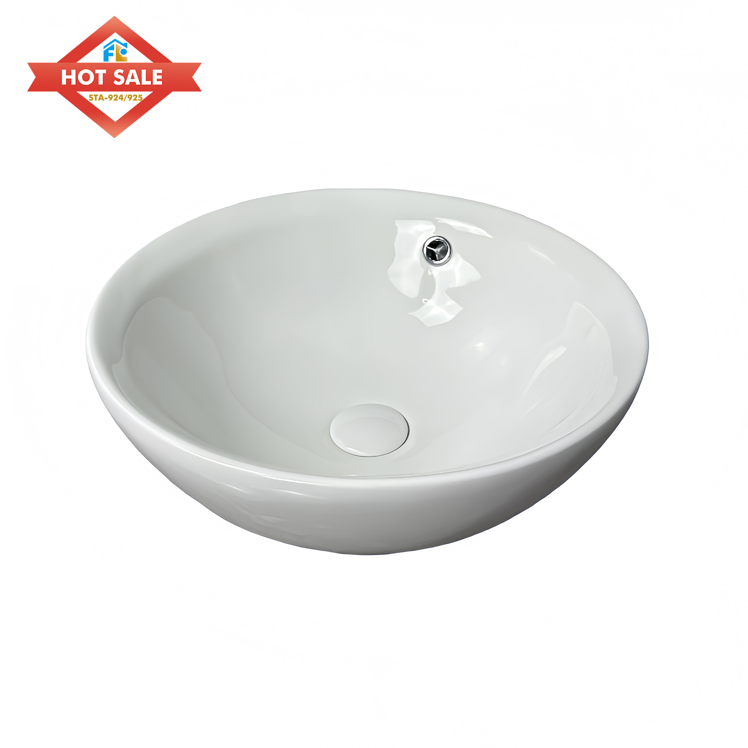 White Modern Ceramic Polished Round Easy Clean Washroom Vessel Sink Counter top Counter Table Top Art Hand Wash Basin Hotel