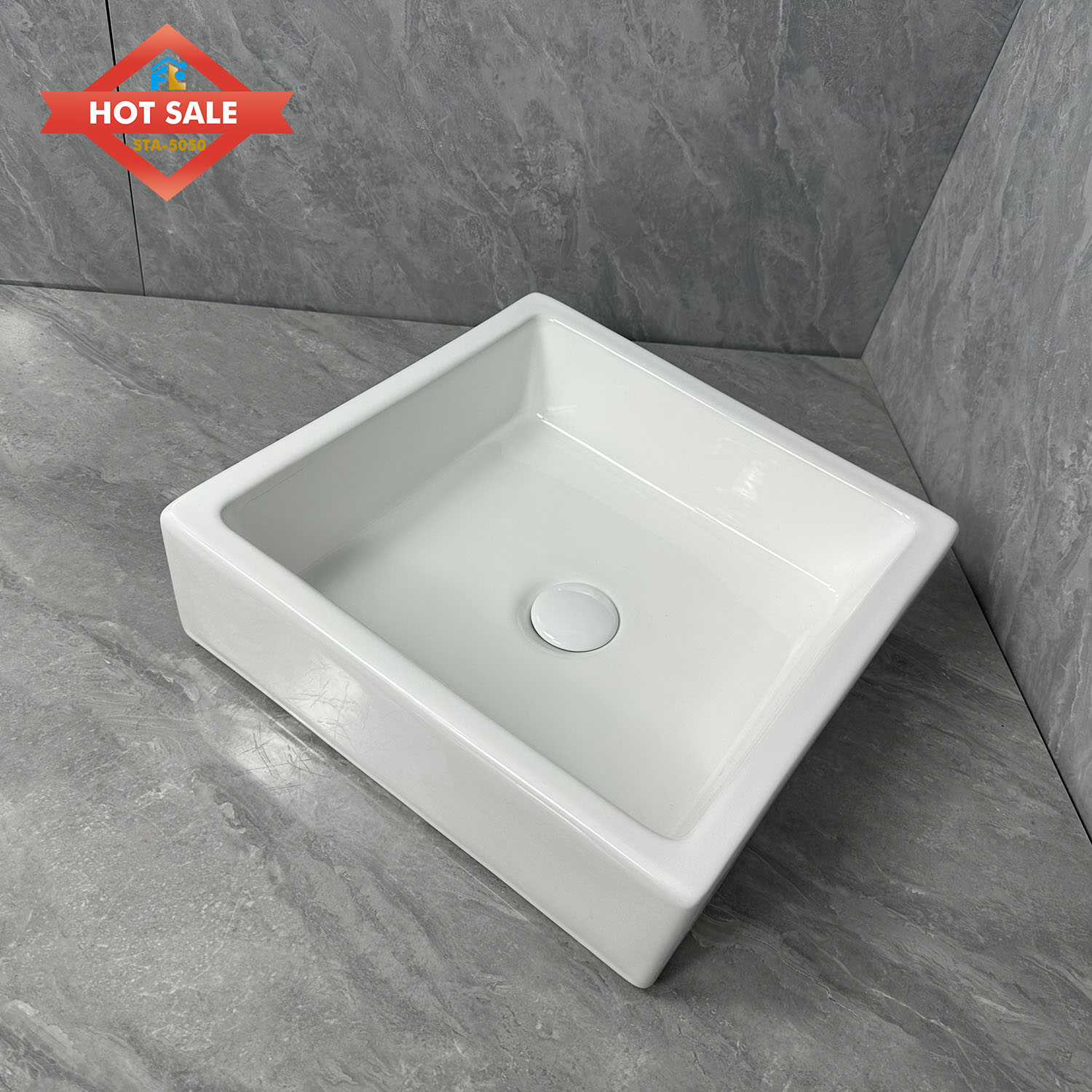 Factory Wholesale Luxury Modern Ceramic Square Basin Sinks Polished Finish Custom Top Mounted Hotel Use Easy Clean Bathroom