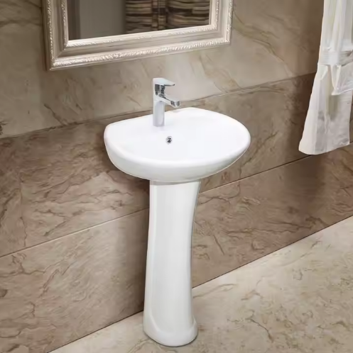 Hotel High Temperature Ceramic Sinks Bathroom Floor Mounting Full Pedestal Basin