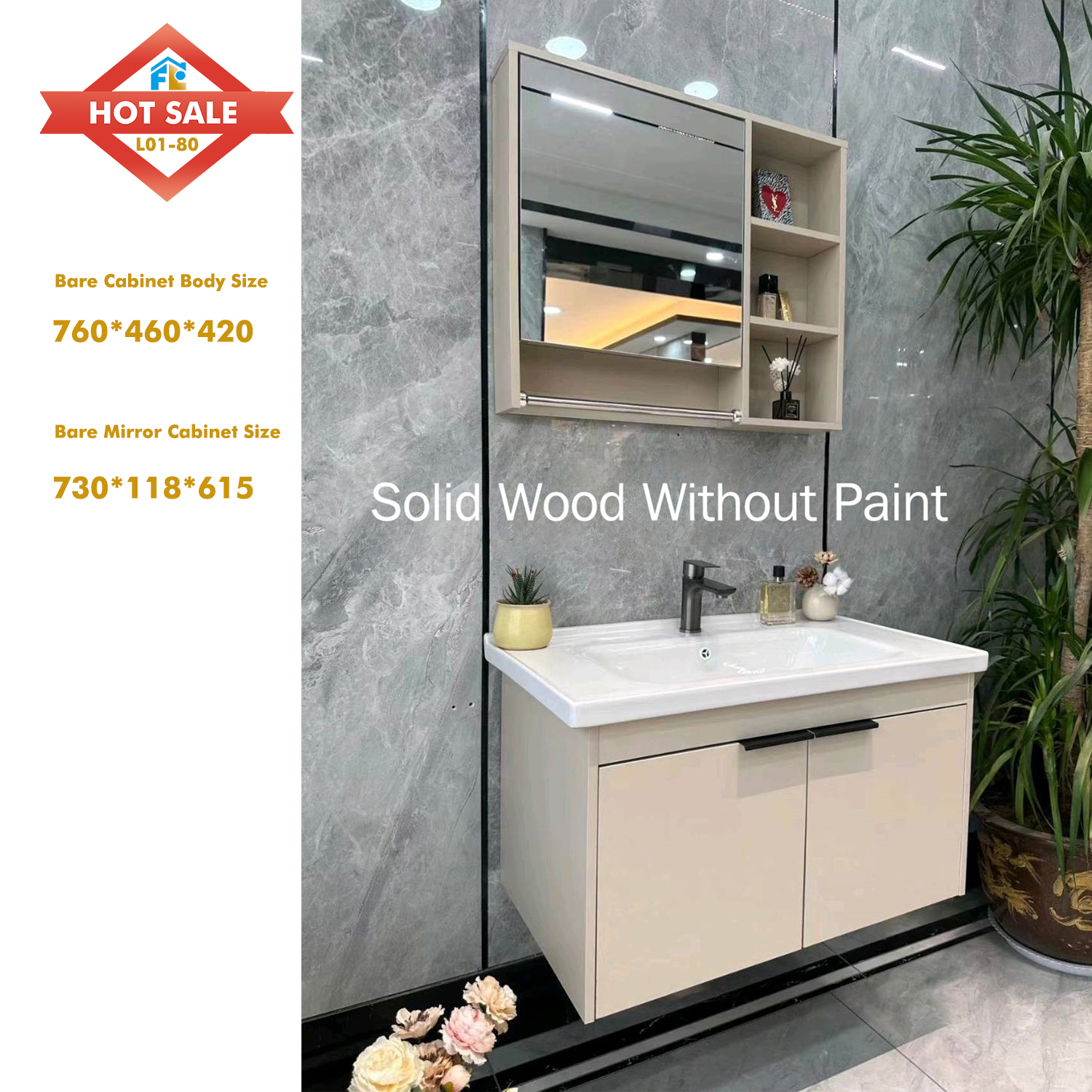 High Quality Bathroom Cabinet Modern Design with LED Mirror Wash Basin