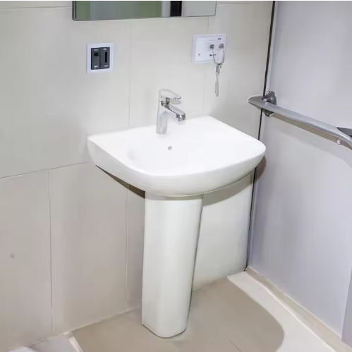 White Ceramic Pedestal Basin Wash Sinks for Bathroom Installation Ceramic Lavatory for Hand Sanitary Use