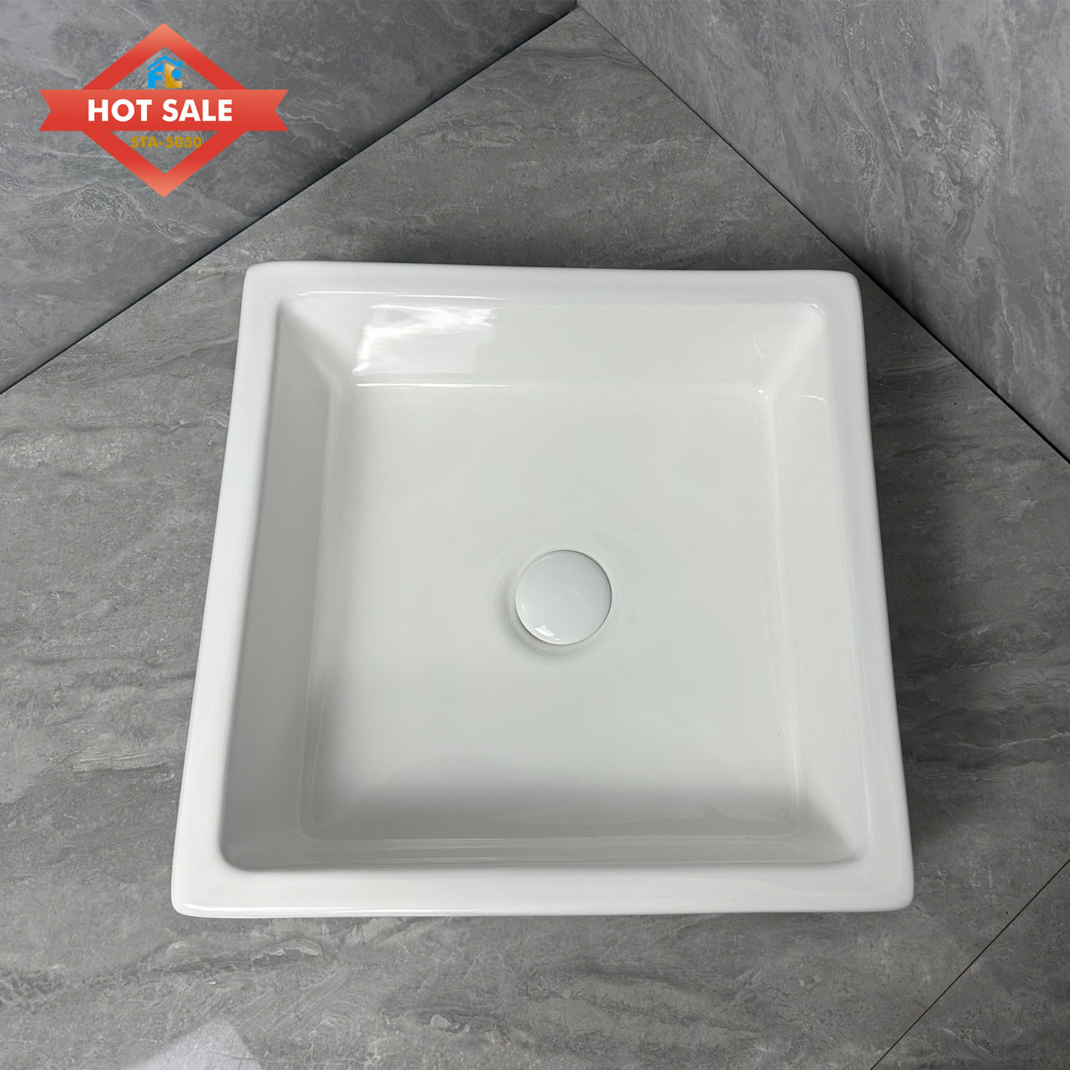 Factory Wholesale Luxury Modern Ceramic Square Basin Sinks Polished Finish Custom Top Mounted Hotel Use Easy Clean Bathroom