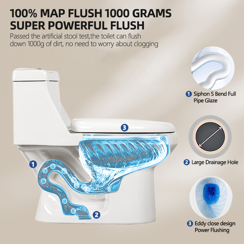 High-Efficiency Morden Design, Silent Flushing, Premium Ceramic for Home & Hotel Bathroom One-Piece Toilet