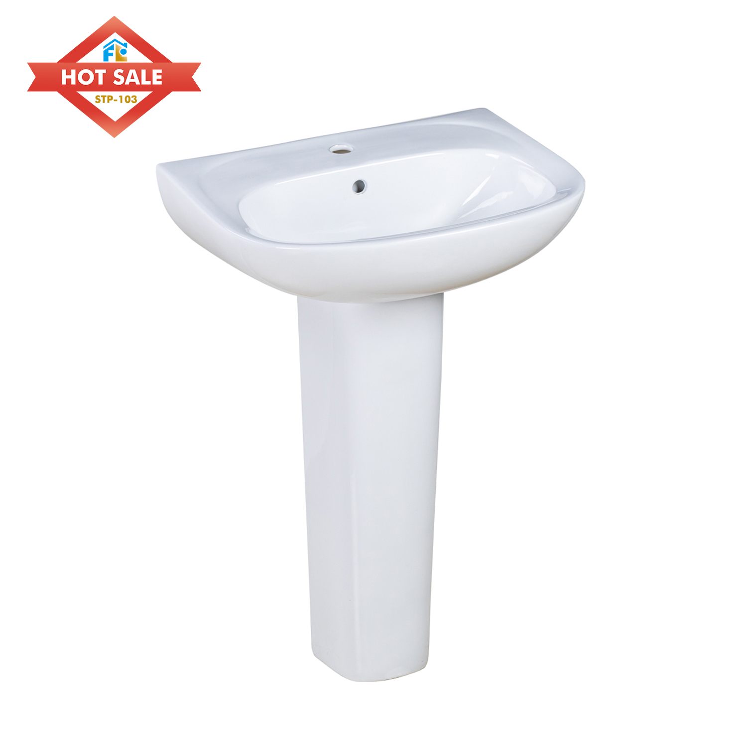 2025 Free Standing Pedestal Bathroom Sink Oval Porcelain Basin Single-Hole