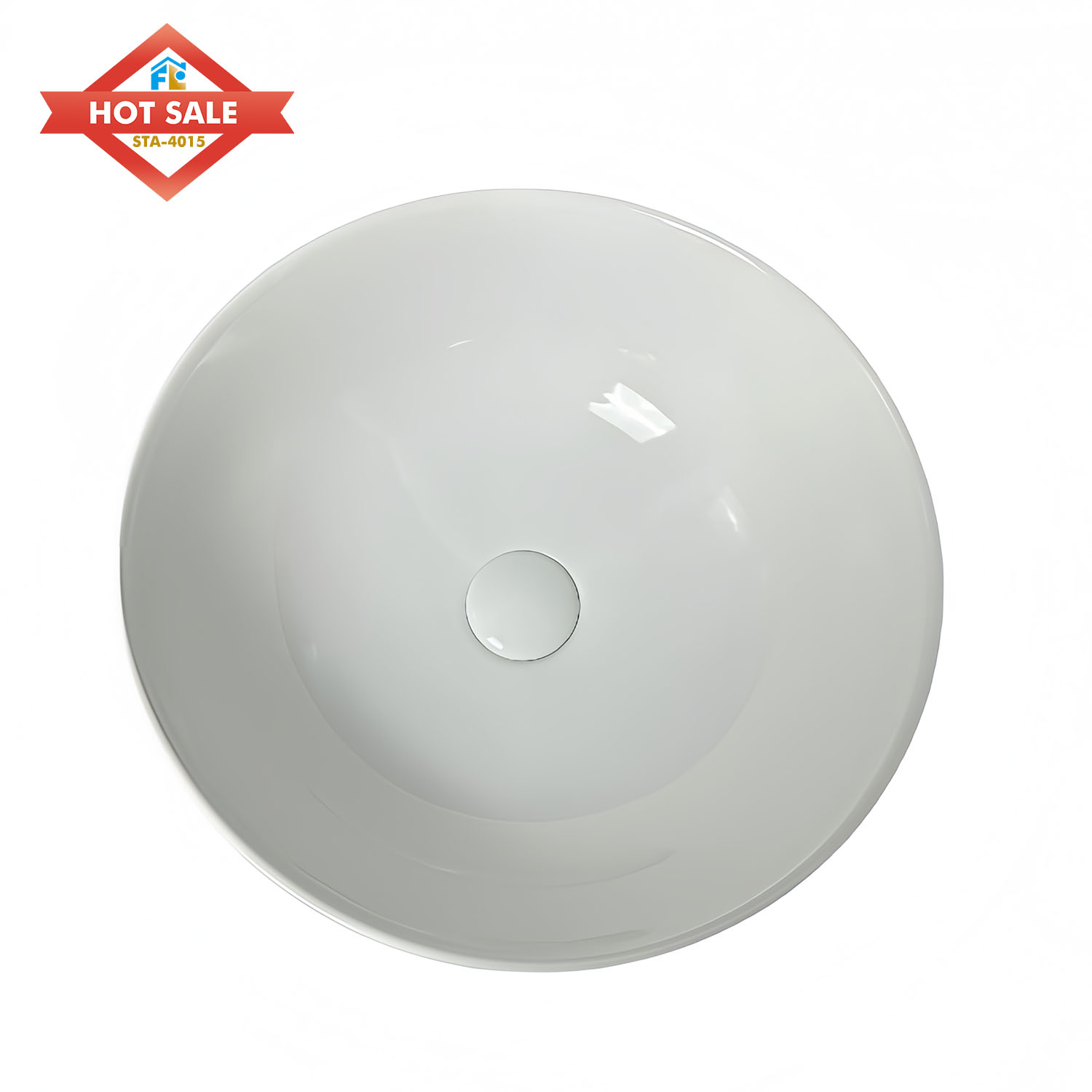Hot Sale Round Ceramic Basin Glossy White Modern Design Top Mount Easy to Clean Washroom Hotel Sink