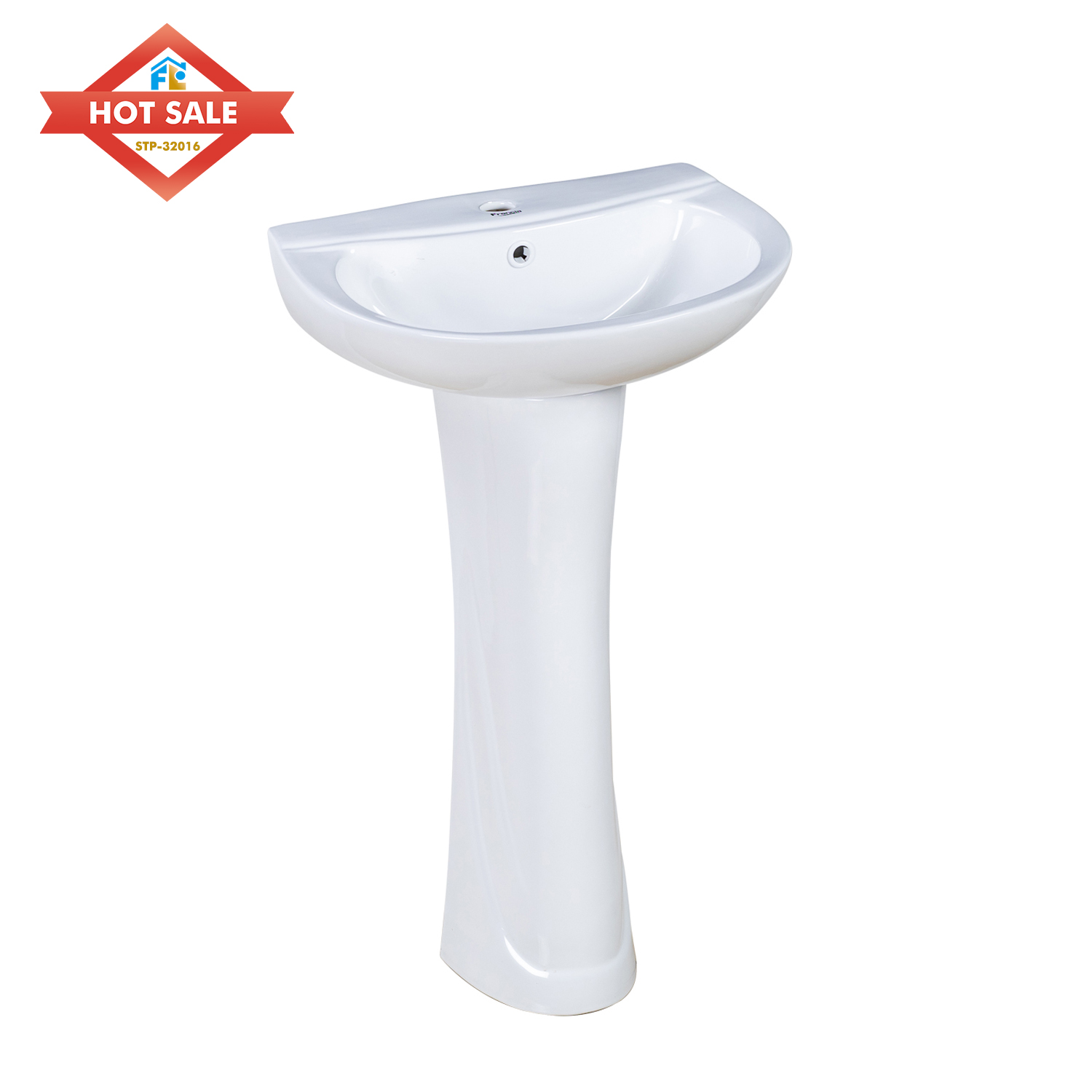 Fluor High Quality Modern Design Oval Pedestal Sink Porcelain Wash Basin for Hotel Bathroom