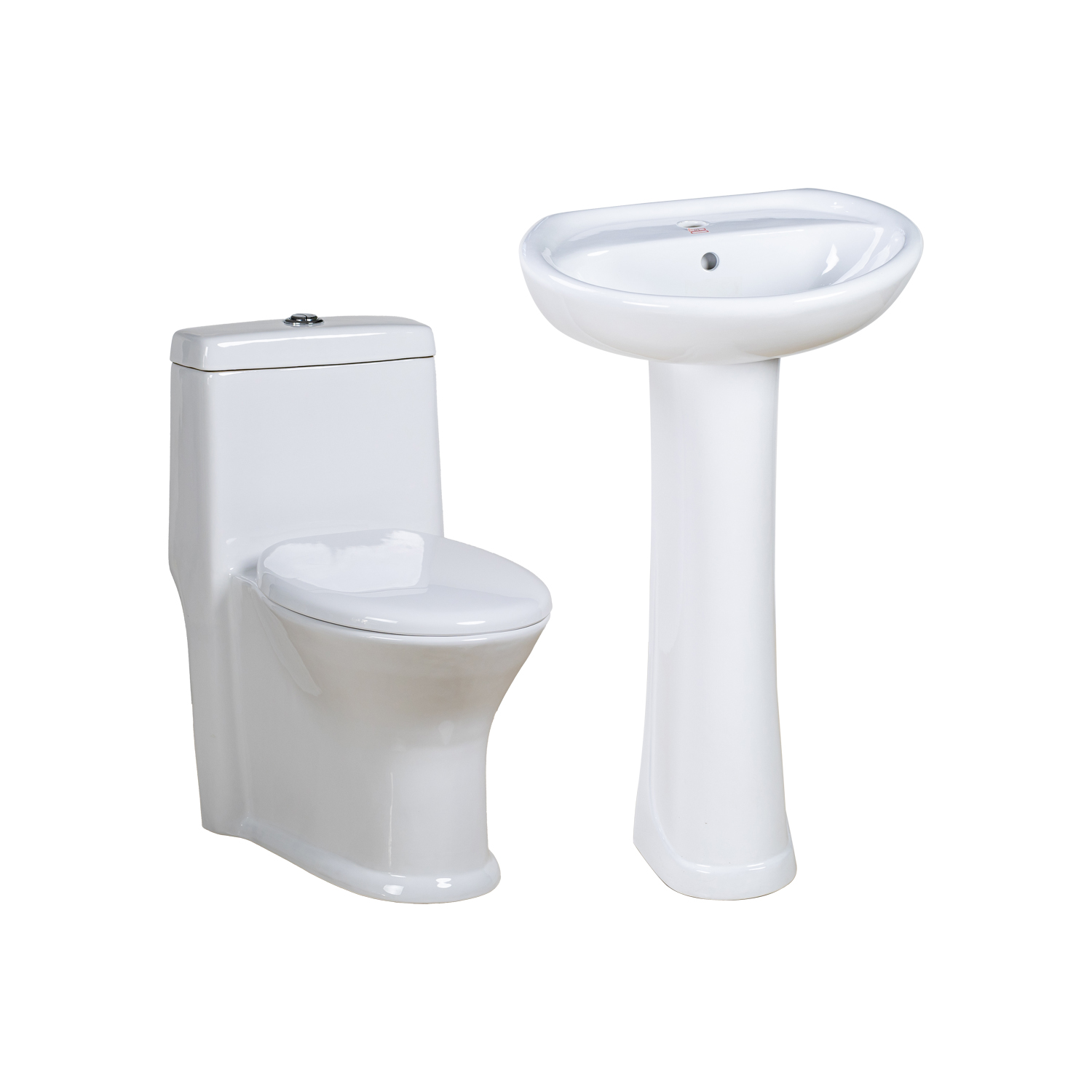 Ceramic One-Piece Toilet and Pedestal Basin Set: a Perfect Combination of Floor-Standing Washbasin and Toilet.