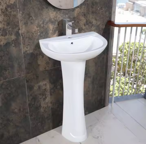 White Color Solid Surface Easy Clean Glaze Ceramic Floor Standing Wash Basin Bathroom for Hotel