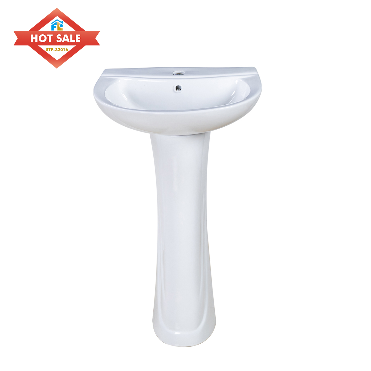 Fluor High Quality Modern Design Oval Pedestal Sink Porcelain Wash Basin for Hotel Bathroom