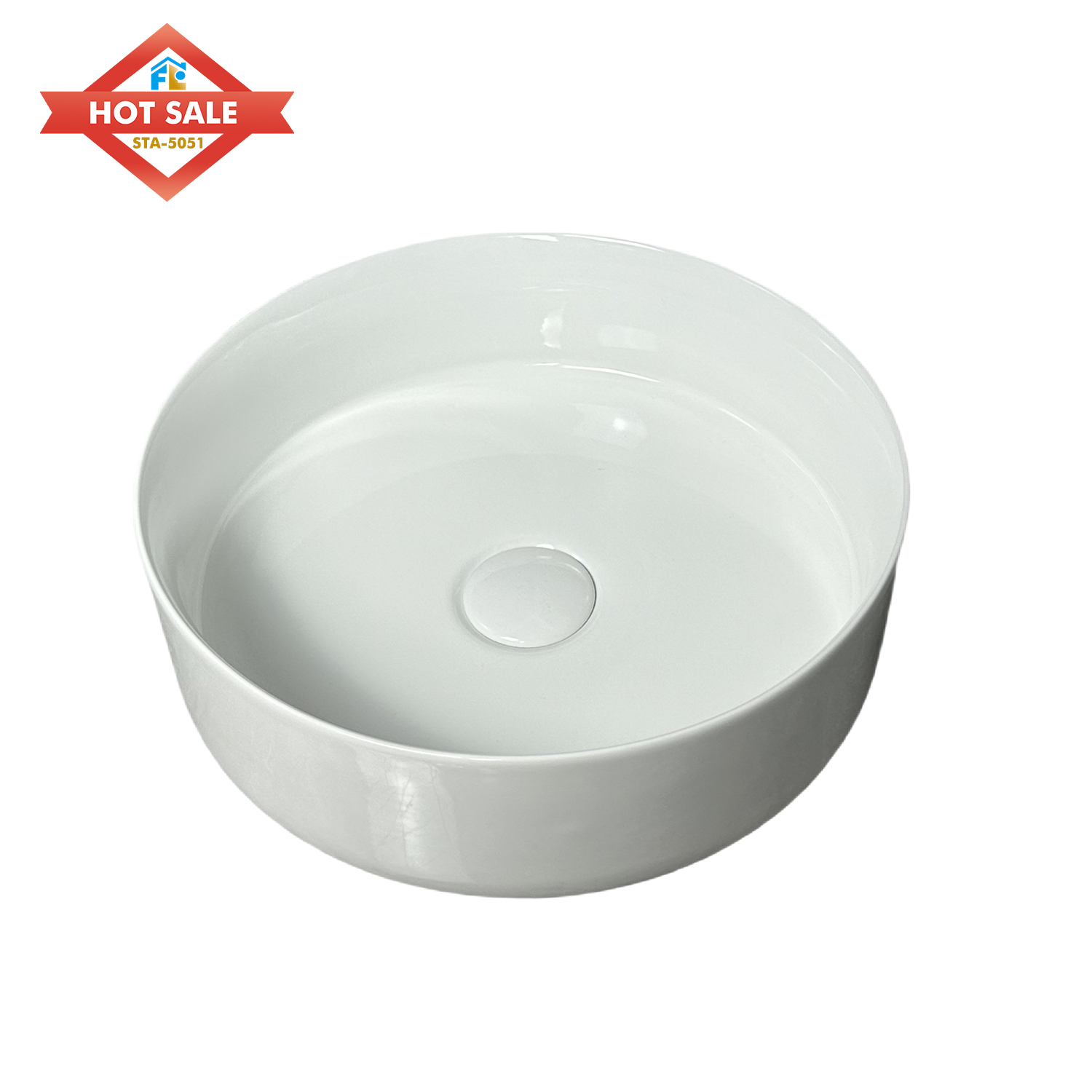 Modern Freestanding Solid Ceramic Round Hand Basin Hotel Bathroom Counter Top Polished Finish Easy to Clean Decorative Basin