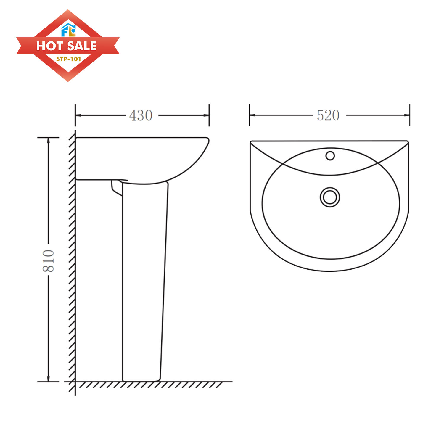 FLUOR FLP-101 Durable Stylish Ceramic Pedestal Basin Bathroom Wash Sink Cost-Effective Lovatory for Apartments and Washrooms