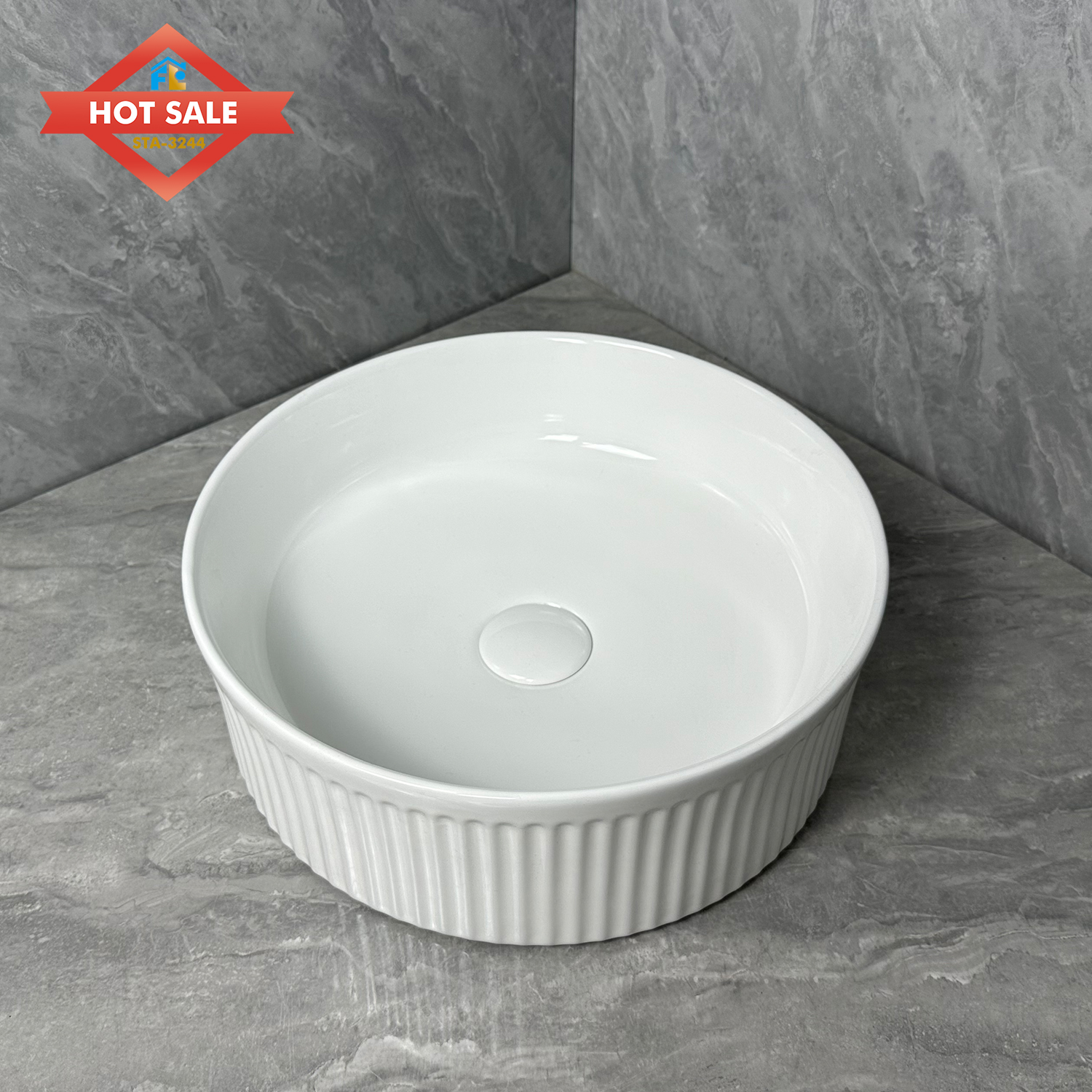 Modern Freestanding Solid Ceramic Round Hand Basin Hotel Washroom Bathroom Counter Top Easy to Clean Polished Finish Sink