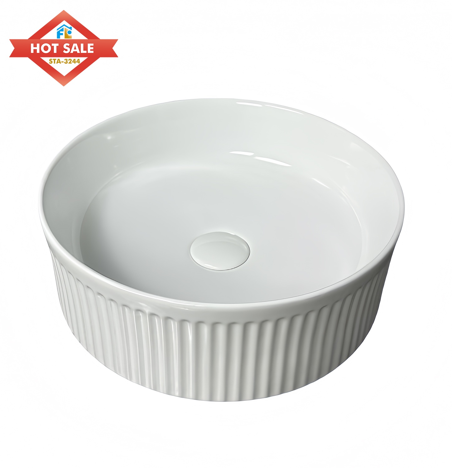 Modern Freestanding Solid Ceramic Round Hand Basin Hotel Washroom Bathroom Counter Top Easy to Clean Polished Finish Sink