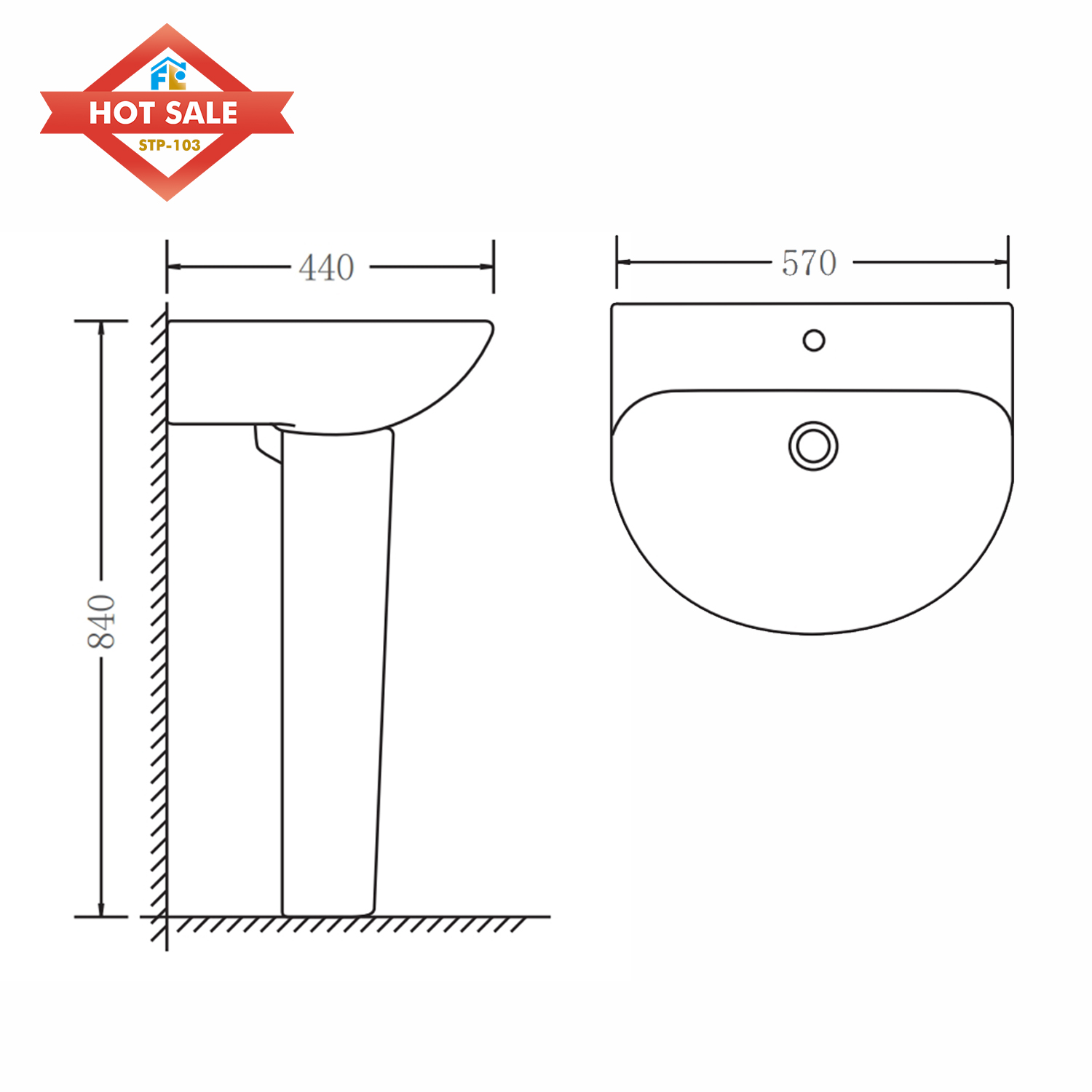 2025 Free Standing Pedestal Bathroom Sink Oval Porcelain Basin Single-Hole