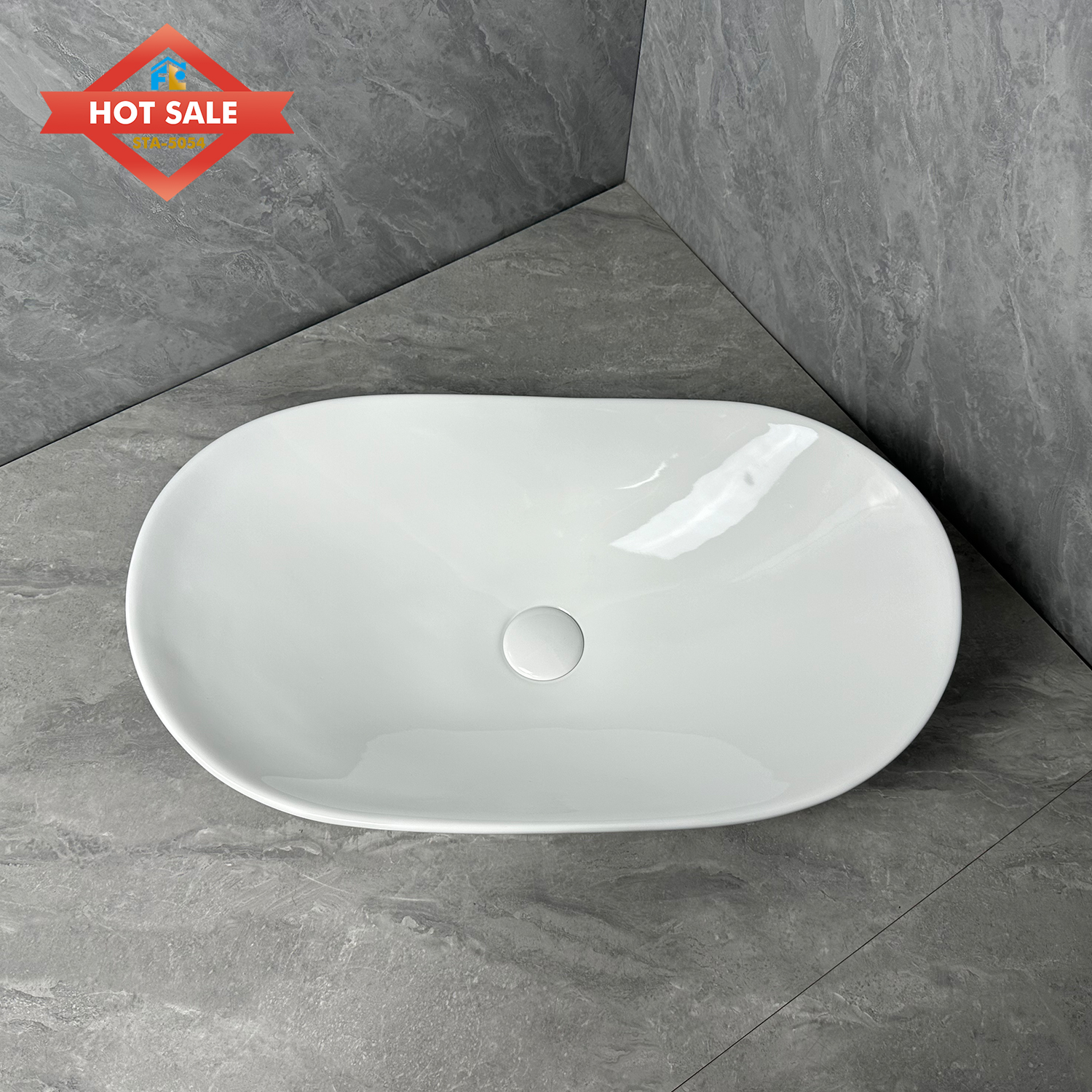 Hot Sale Modern Style Counter Top Oval Basin Hand Wash Basin Easy to Clean Ceramic Sink for Home Villa Hotel Apartment Use