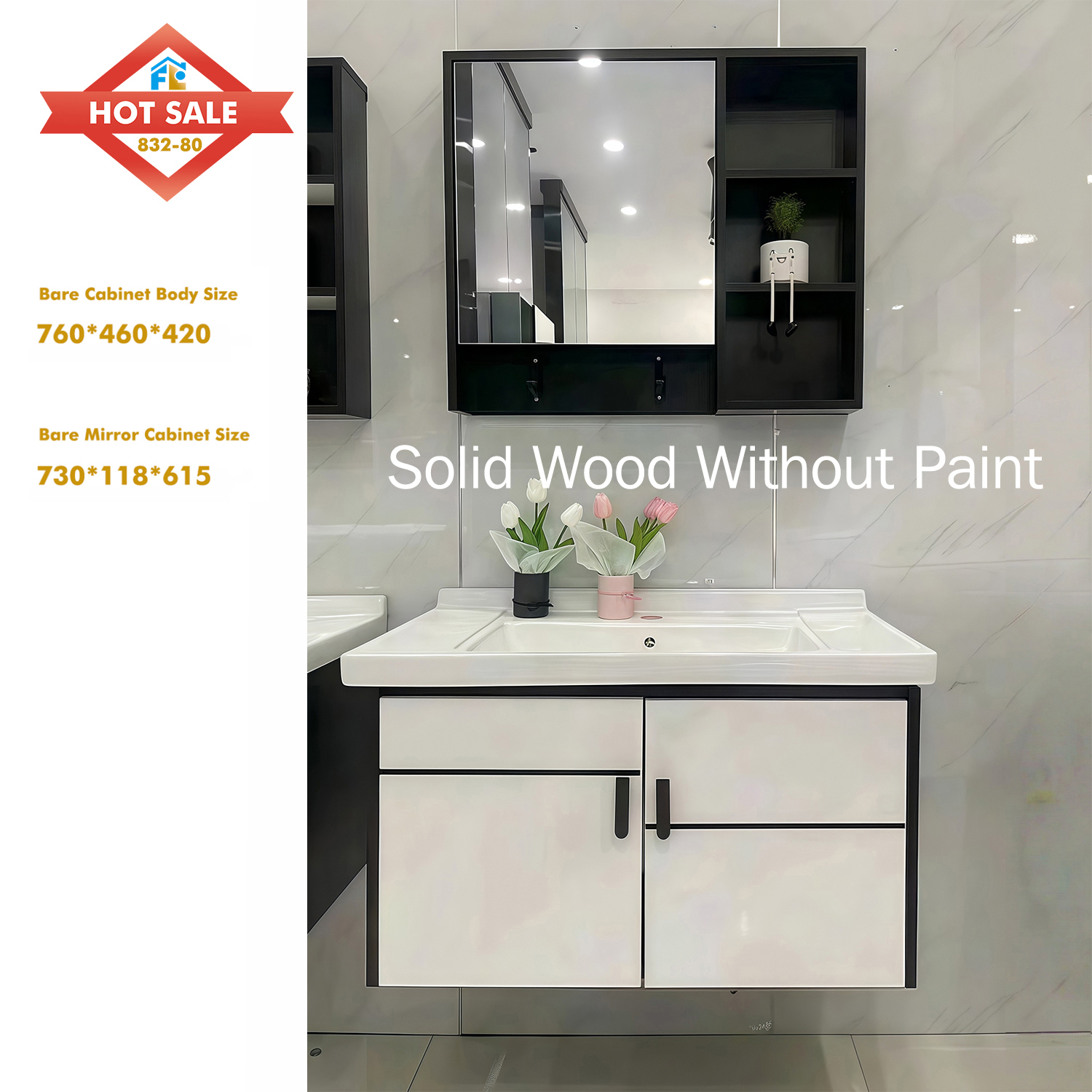 Floor Mounted Bathroom Vanity Cabinet with Mirror with Led Lights Ceramic Sink Bathroom Cabinet Vanity