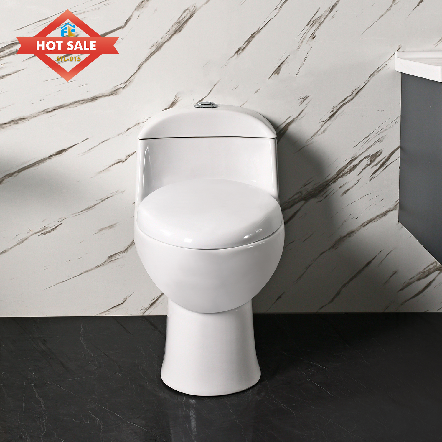Ceramic One-Piece Toilet and Pedestal Basin Set: a Perfect Combination of Floor-Standing Washbasin and Toilet.