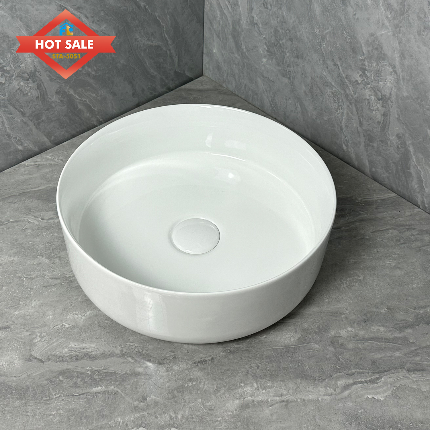 Modern Freestanding Solid Ceramic Round Hand Basin Hotel Bathroom Counter Top Polished Finish Easy to Clean Decorative Basin