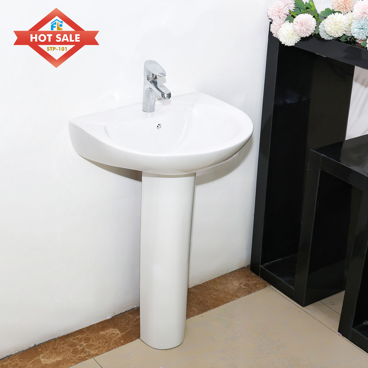 FLP-101 Wholesale Ceramic Floor-Standing Basin for Home Washroom Use Counter Top Wash Basin