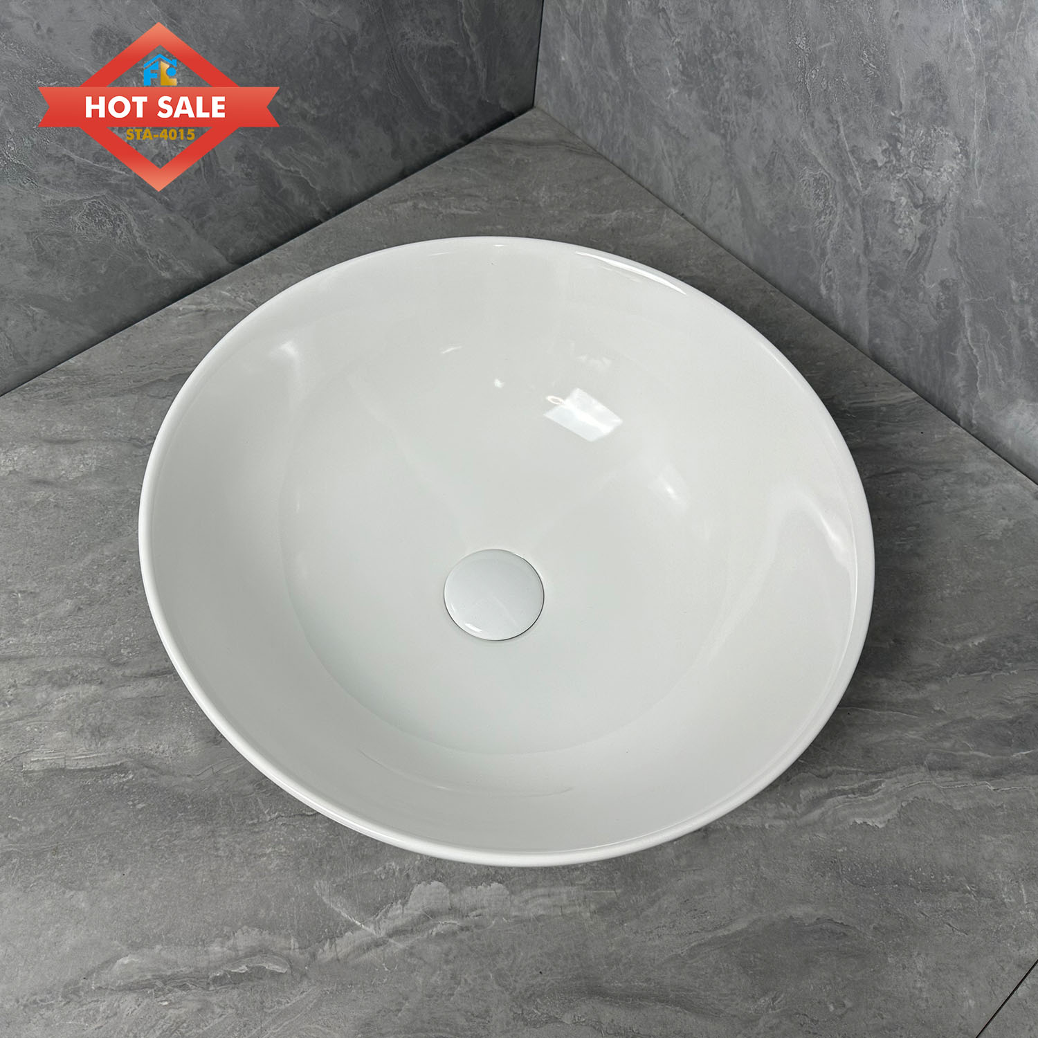 Hot Sale Round Ceramic Basin Glossy White Modern Design Top Mount Easy to Clean Washroom Hotel Sink