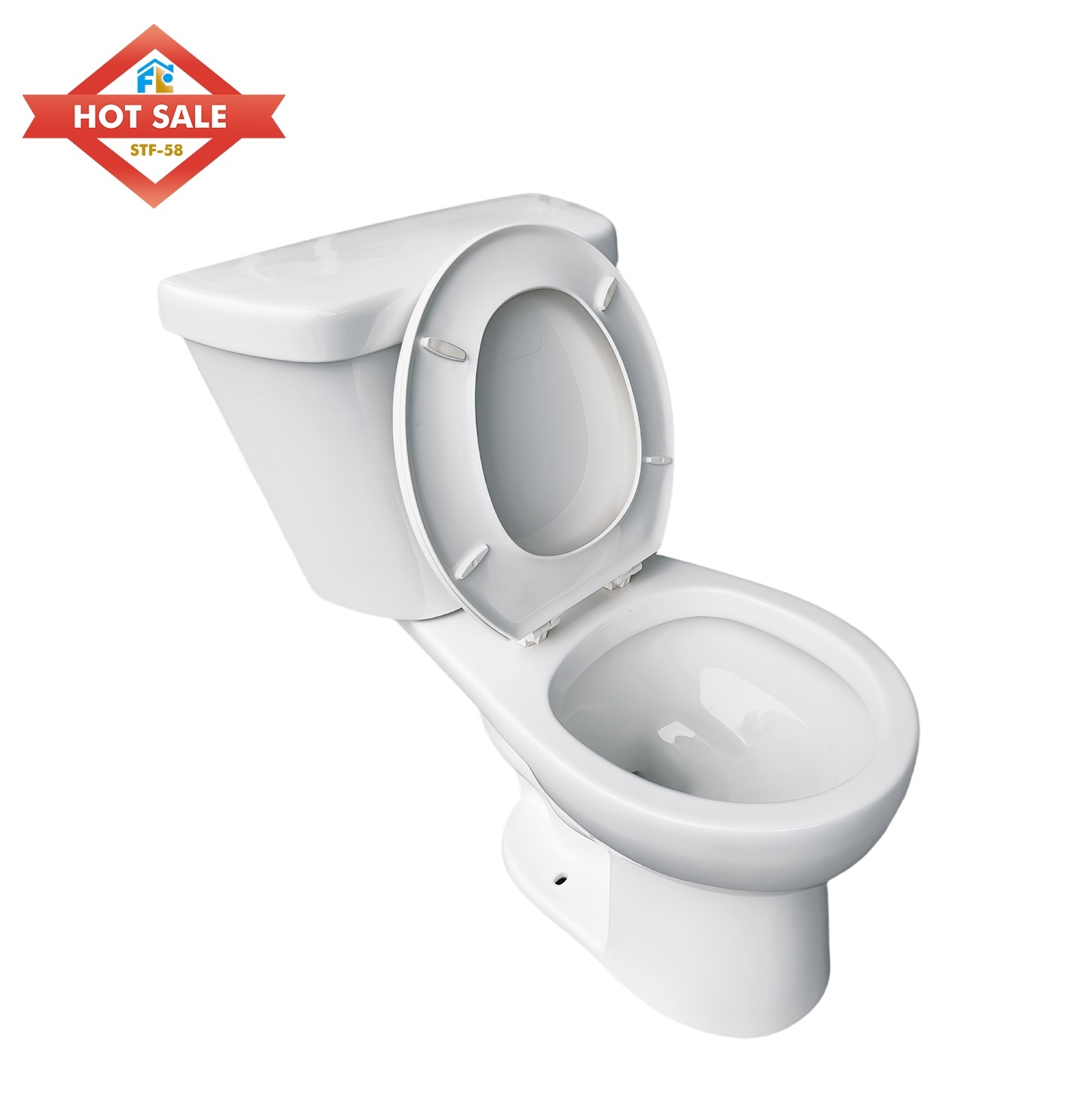 Model Two Piece Ceramic Toilet Bowl Seat S Trap Toilet with Soft Close Seat
