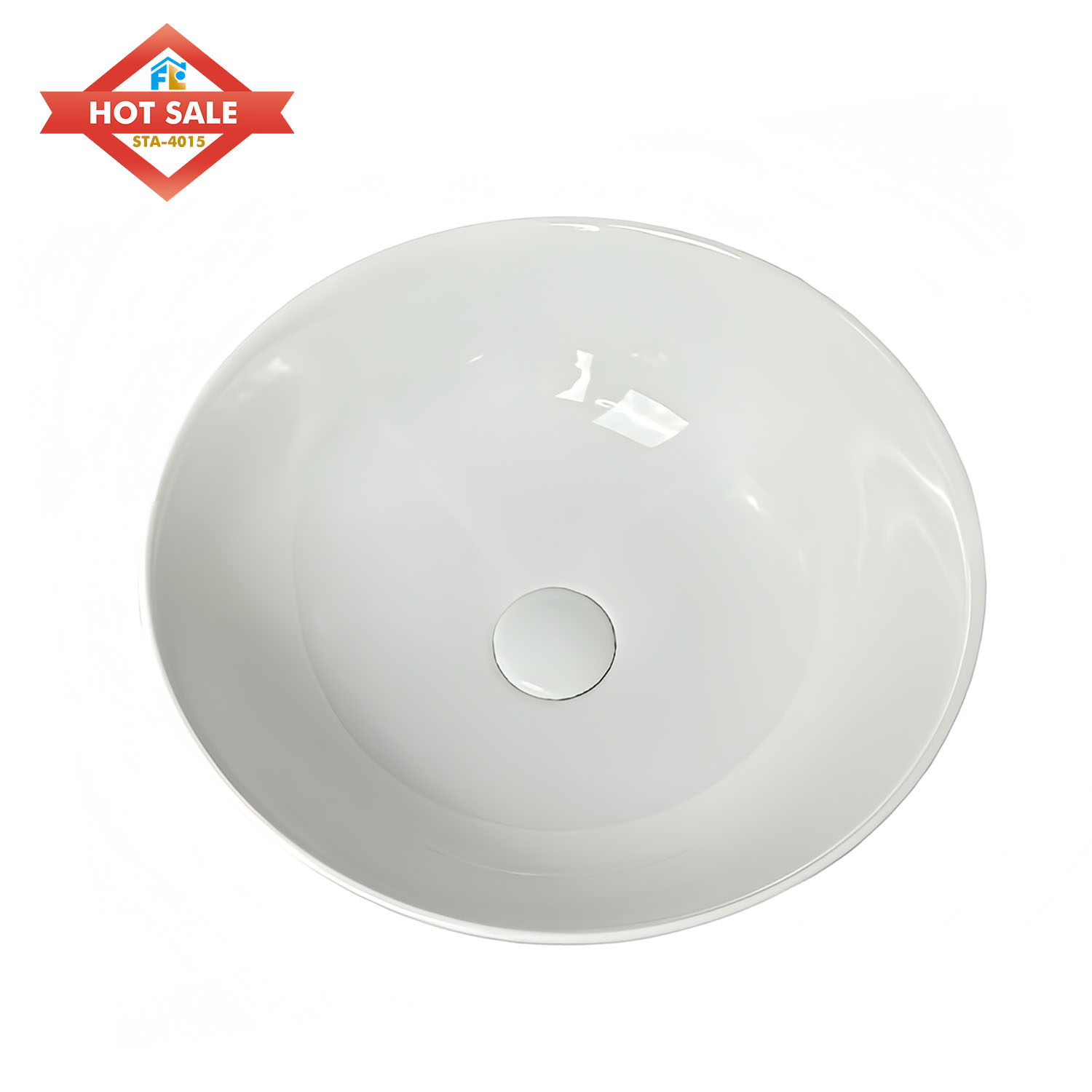 Hot Sale Round Ceramic Basin Glossy White Modern Design Top Mount Easy to Clean Washroom Hotel Sink