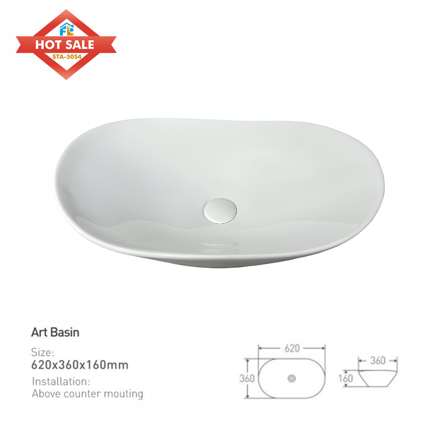 Hot Sale Modern Style Counter Top Oval Basin Hand Wash Basin Easy to Clean Ceramic Sink for Home Villa Hotel Apartment Use