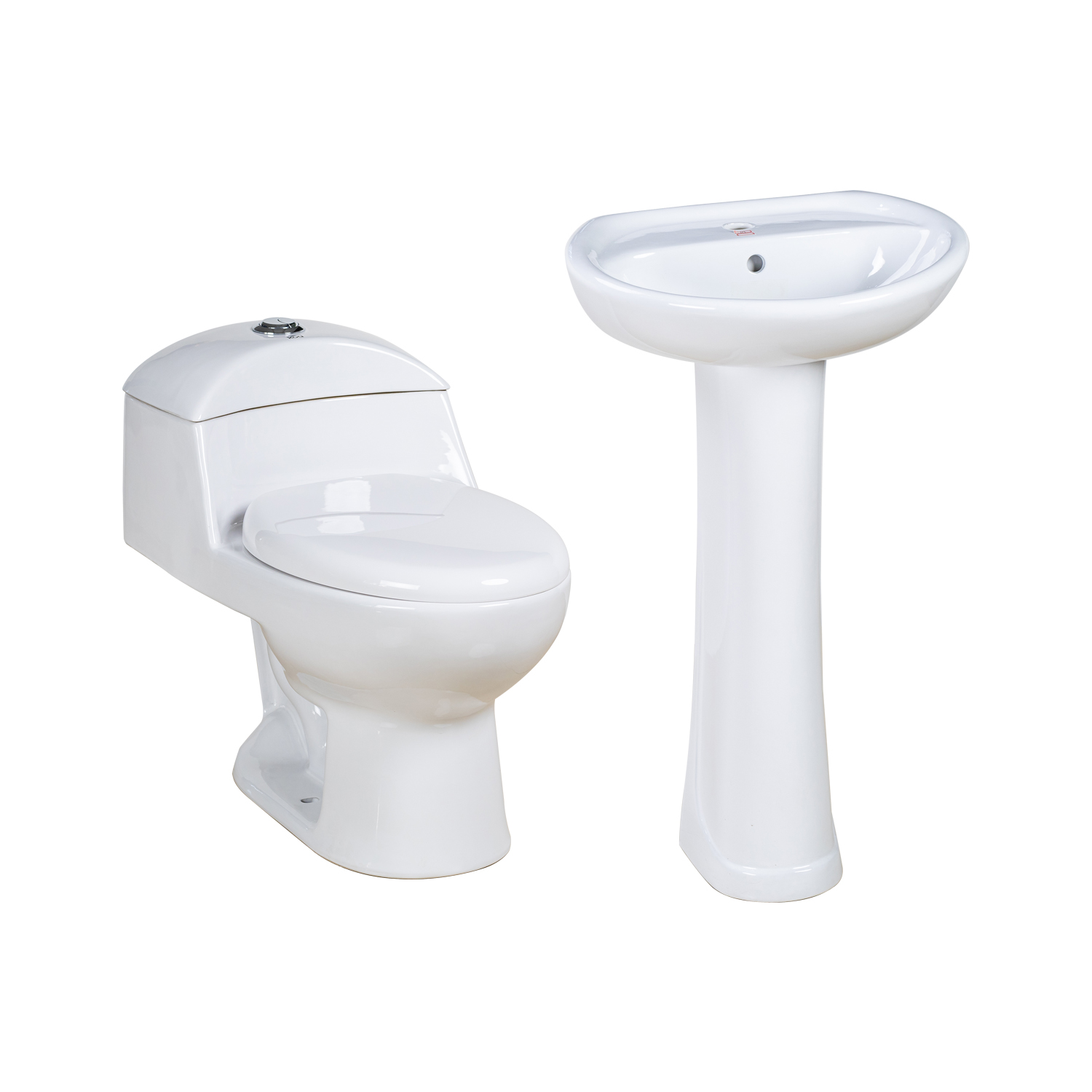 Ceramic One-Piece Toilet and Pedestal Basin Set: a Perfect Combination of Floor-Standing Washbasin and Toilet.