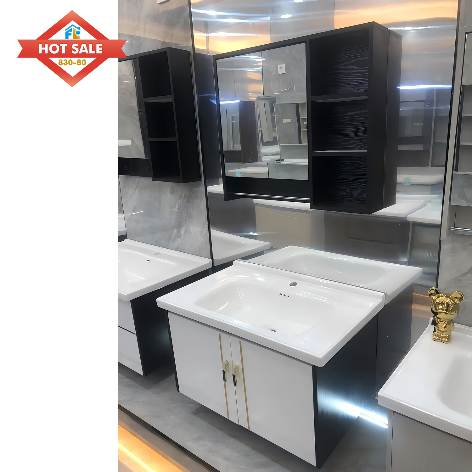 Wholesale Luxury Hotel Wall-Hung Basin Bathroom Sink Cabinets Furniture Bathroom Cabinet Mirror Bathroom Vanities