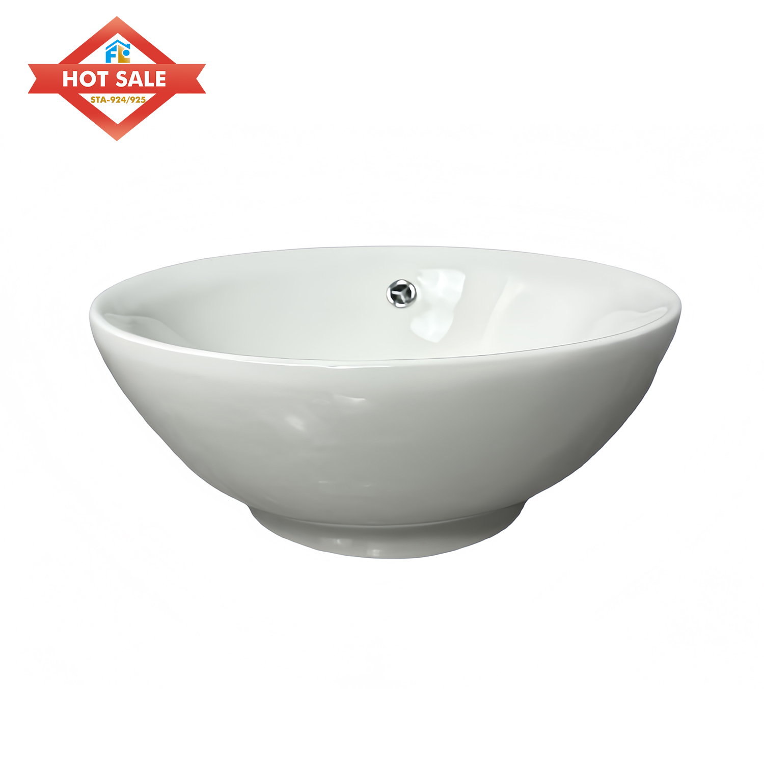 White Modern Ceramic Polished Round Easy Clean Washroom Vessel Sink Counter top Counter Table Top Art Hand Wash Basin Hotel