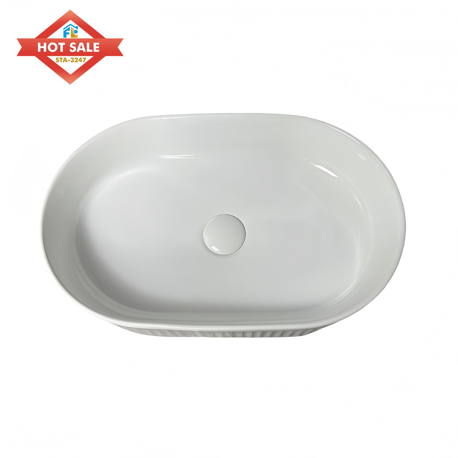Modern Design Oval Ceramic Basin Sink for Washroom Villa Hotel Projects with Counter Top Installation