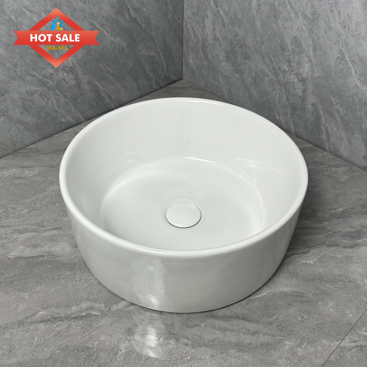 Modern Freestanding Solid Ceramic Round Hand Basin Hotel Washroom Bathroom Counter Top Easy to Clean Polished Finish Sink
