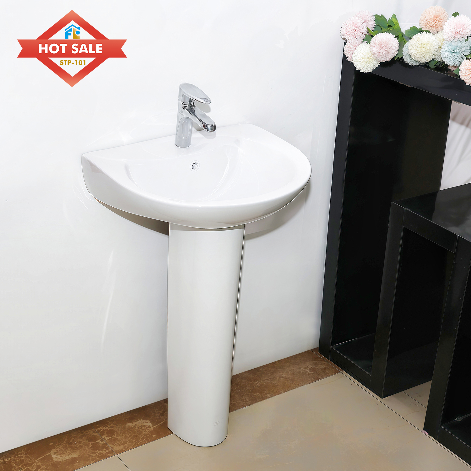 FLP-101 Wholesale Ceramic Floor-Standing Basin for Home Washroom Use Counter Top Wash Basin