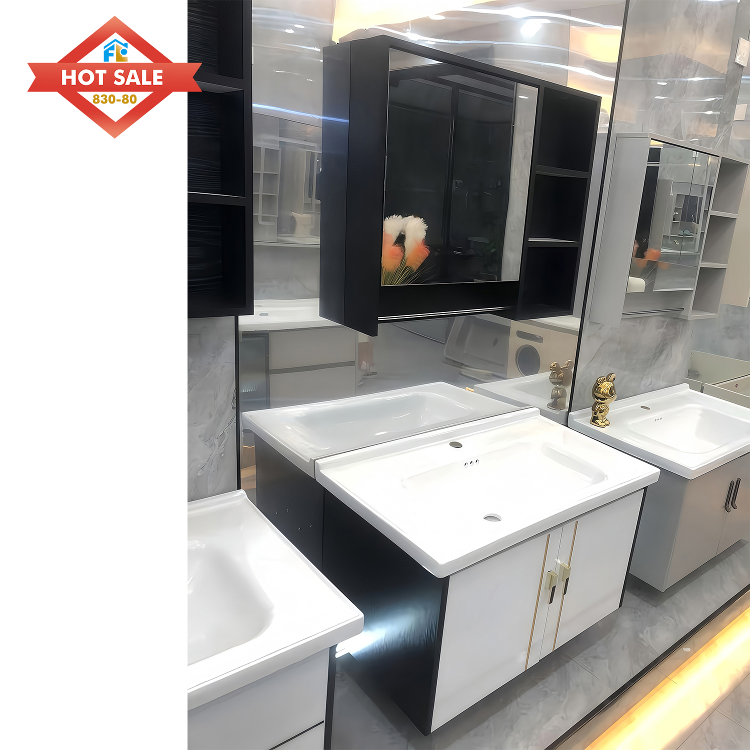 Wholesale Luxury Hotel Wall-Hung Basin Bathroom Sink Cabinets Furniture Bathroom Cabinet Mirror Bathroom Vanities